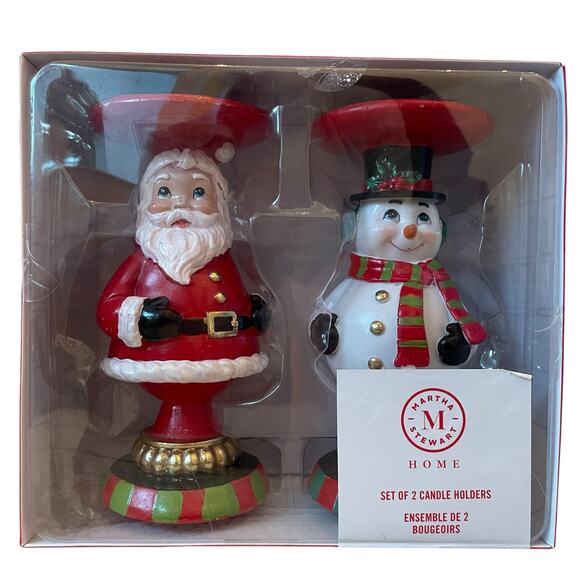 Martha Stewart Christmas Candle Holders 8.5in Santa & Snowman Holiday Decor New - Picture 2 of 16
